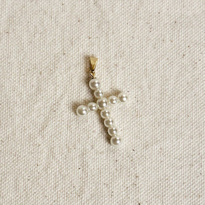 18k Gold Filled Pearl Cross Pendant