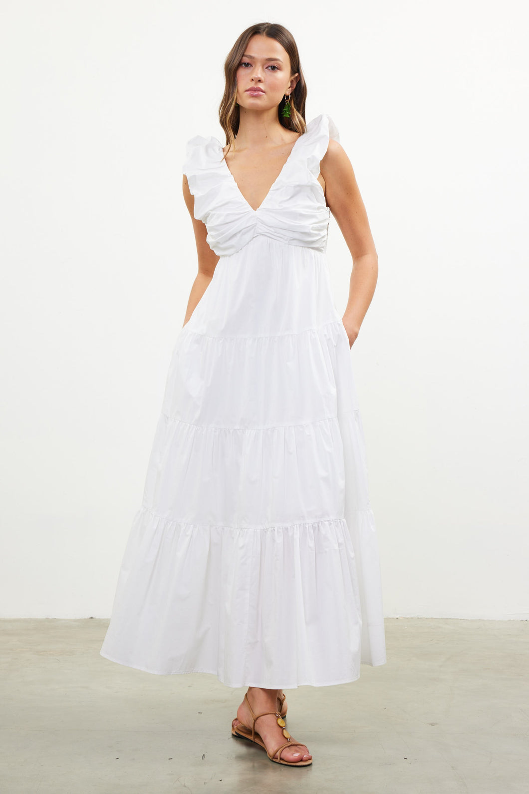 Poppy Poplin V-Neck Shirred Maxi