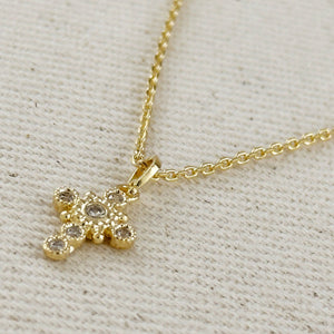 18k Gold Filled Bezel Cross CZ Necklace