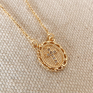 18k Gold Filled Cross Plate Scapular Necklace