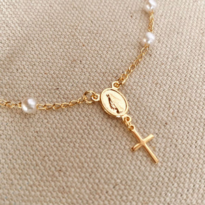 18k Gold Filled Pearl Rosary Bracelet