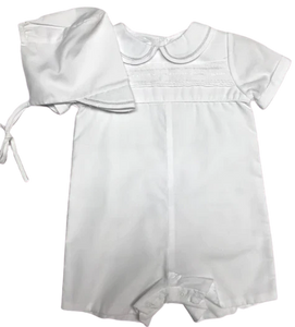 Petit Ami White Poplin Romper with Pintucks #5537