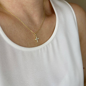 18k Gold Filled Bezel Cross CZ Necklace