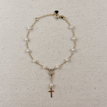 Load image into Gallery viewer, 18k Gold Filled Pearl &amp; Figaro Rosary Bracelet
