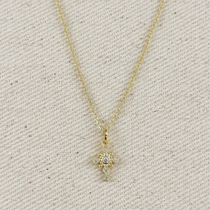 18k Gold Filled Bezel Cross CZ Necklace