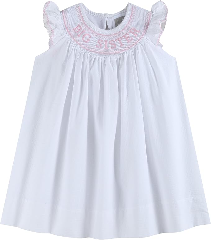 Lil Cactus Toddler Girls White Big Sister Smocked Bishop