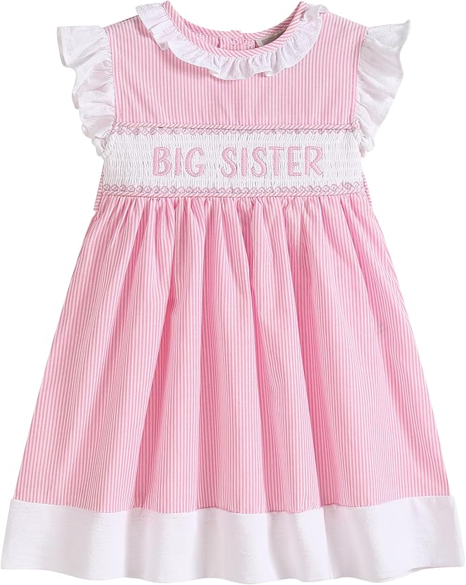 Lil Cactus Baby and Toddler Girls Pink Striped Big Sister Smocked Dress