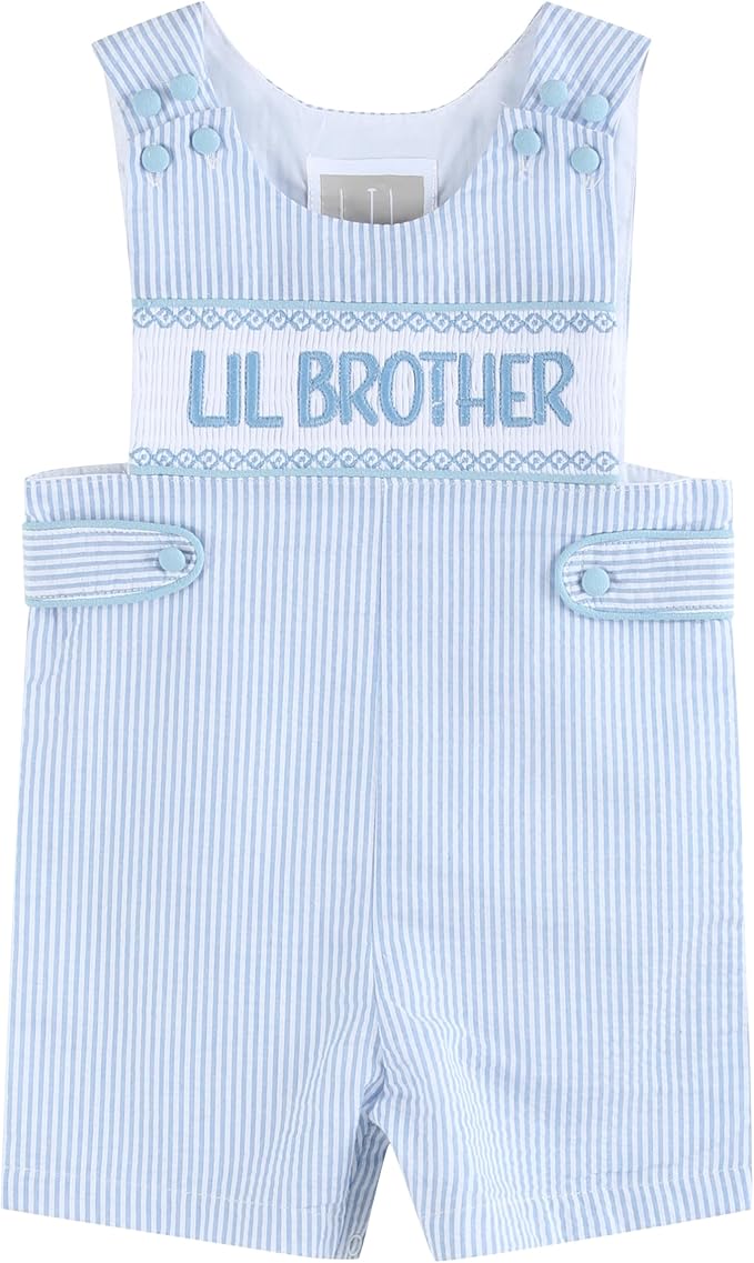 Lil Cactus Light Blue Seersucker Lil Brother Smocked Jon Jons Overalls