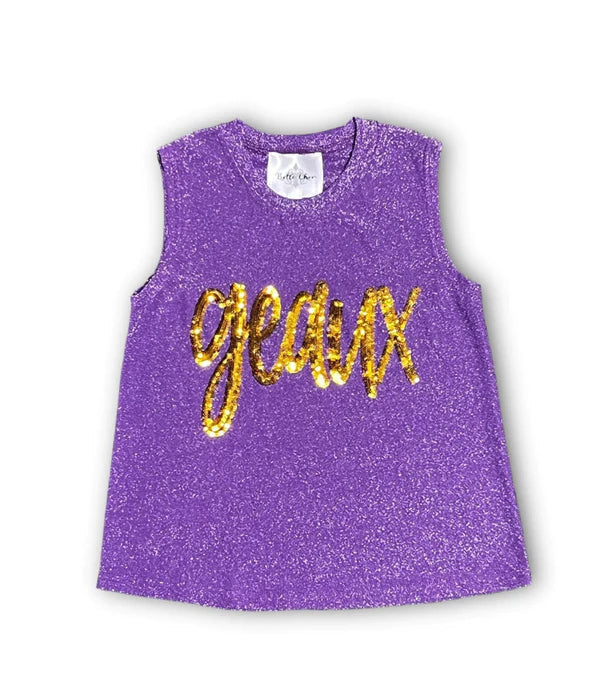 Belle Cher Geaux Purple Kids Sequin Tank Top