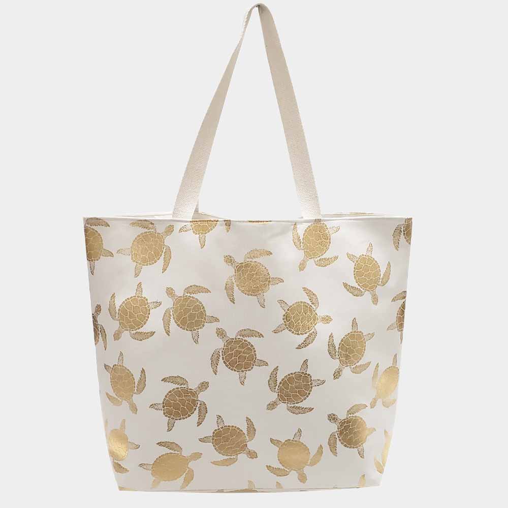 Sea Turtle Metallic Beach Tote