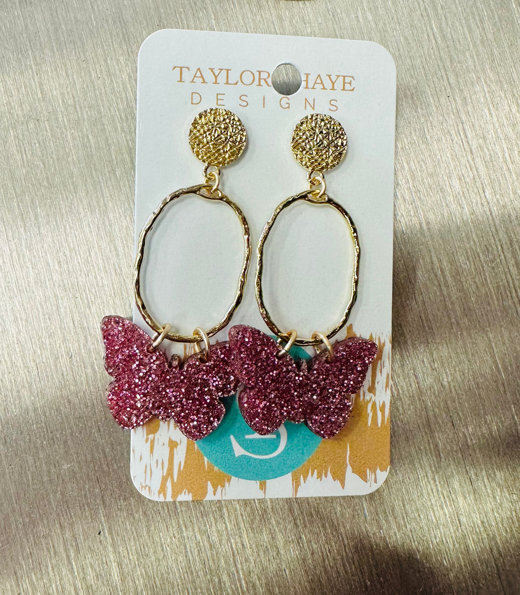 Taylor Shae Pink Butterfly Drop Earrings