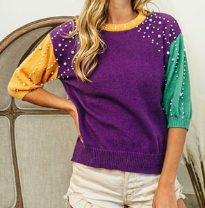 Mardi Gras Pearl Sweater