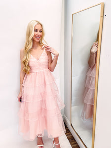 Pandora Pink Tulle Midi Dress