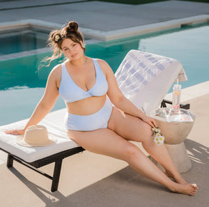 Blue Stripe Crossover Bikini Top & Bottoms