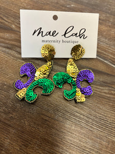 Mardi Gras Sequin Fleur De Lis Earrings