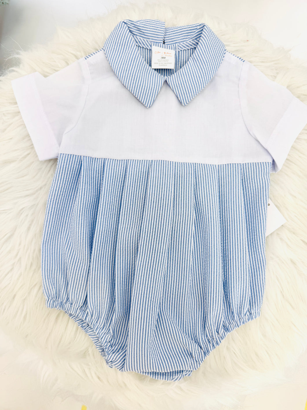 Light Blue Seersucker Pleated Bubble