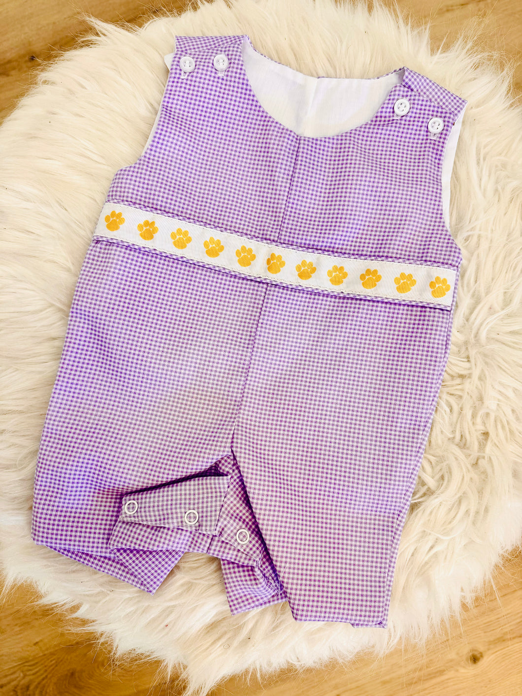 Purple/Gold Gingham Tiger Paw Ribbon Jon Jon