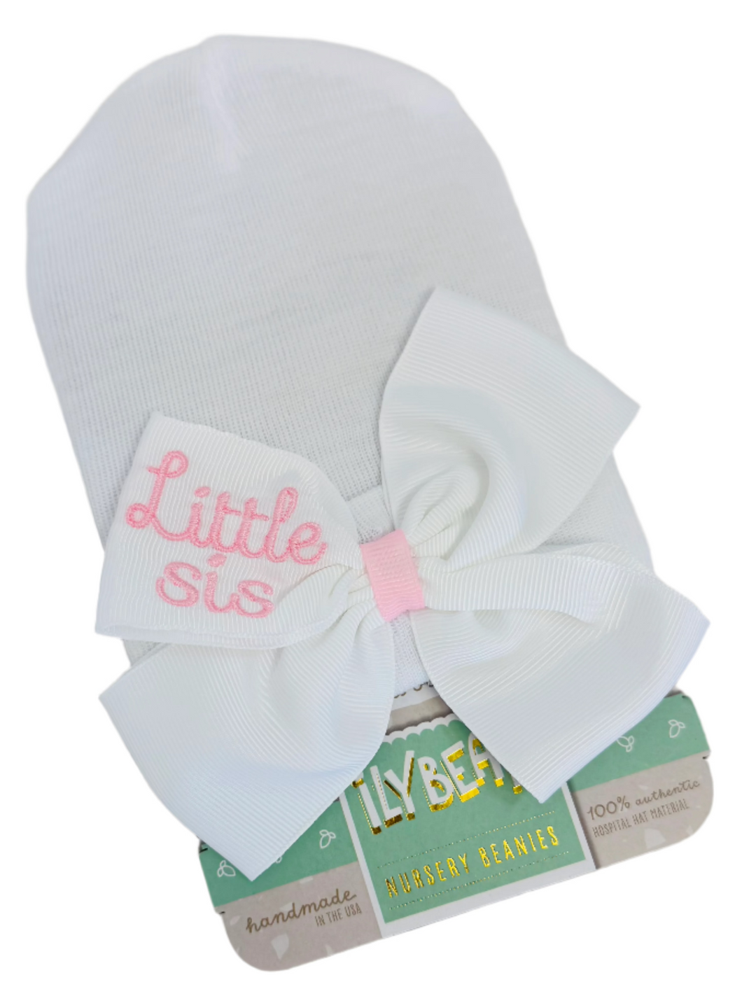 Little Sis Ribbon Bow Newborn Hospital Hat (2 Colors!)