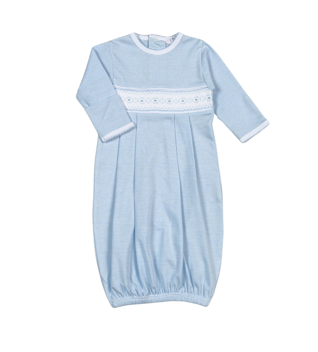 Tim Blue Stripes Hand Smocked Pima Gown