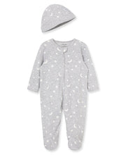 Load image into Gallery viewer, Moon &amp; Stars Zip Footed One-Piece and Hat
