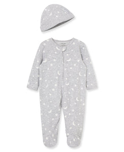 Moon & Stars Zip Footed One-Piece and Hat