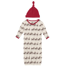 Load image into Gallery viewer, Print Layette Gown Converter &amp; Single Knot Hat Set in Natural Rudolph
