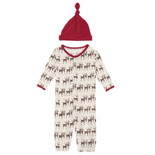 Load image into Gallery viewer, Print Layette Gown Converter &amp; Single Knot Hat Set in Natural Rudolph
