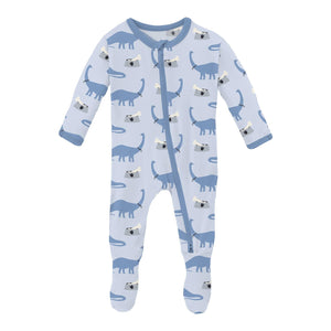 Print Footie with 2 Way Zipper in Dew Pet Dino