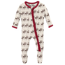 Load image into Gallery viewer, Print Classic Ruffle Footie with 2 Way Zipper in Natural Rudolph
