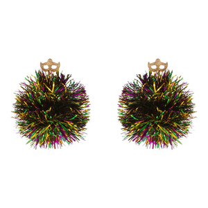 Tinsel Mardi Gras Pom Earrings