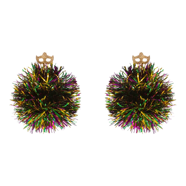 Tinsel Mardi Gras Pom Earrings