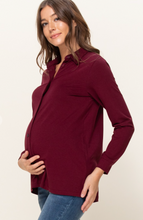 Load image into Gallery viewer, Burgundy Long Sleeved Maternity Blouse
