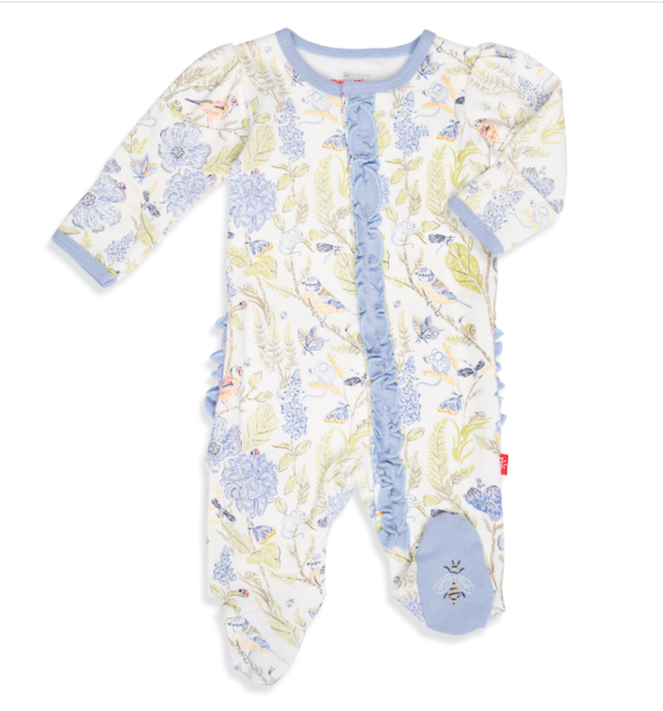 Blue Blossom Organic Cotton Magnetic Ruffle Footie
