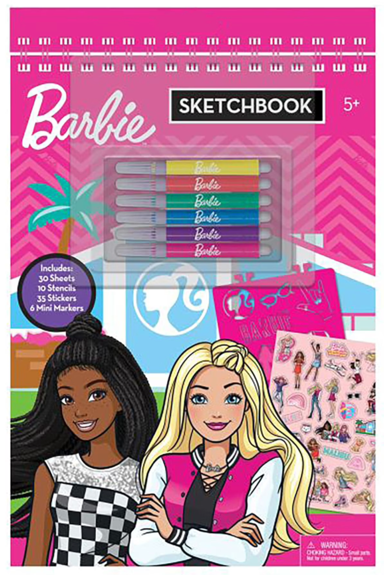 Barbie 30-Page Sketchbook w/ Markers, Stencils, and Stickers