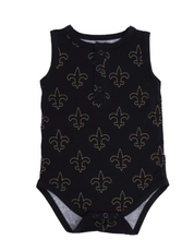 Load image into Gallery viewer, Fleur De Lis Bamboo Henley Onesie with Snaps
