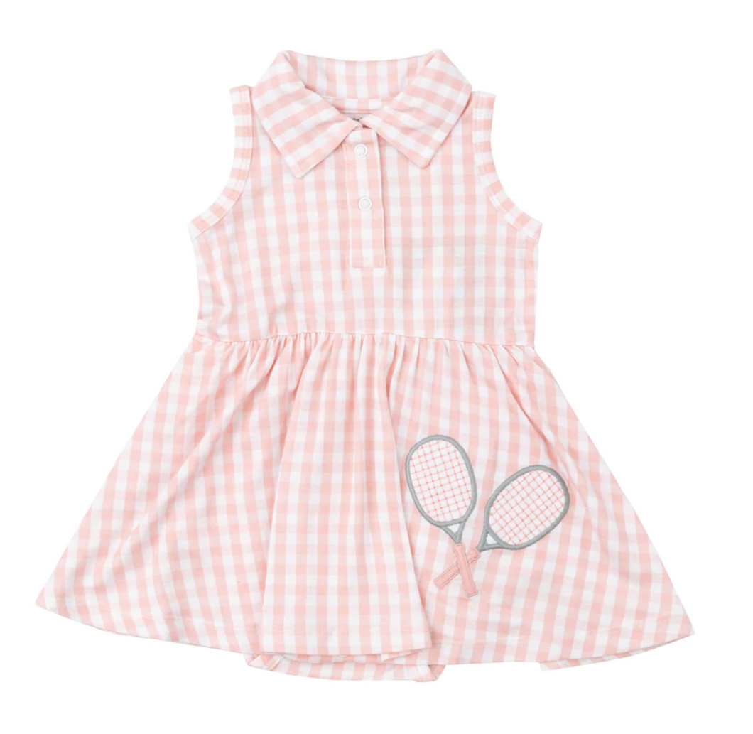 Mini Pink Gingham Tennis Tank Bodysuit Dress