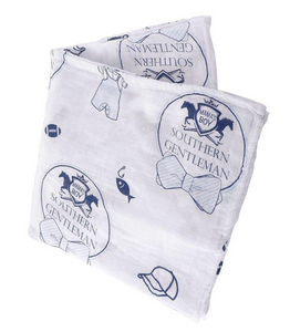 Southern Gentleman Baby Boy Muslin Swaddle Receiving Blanket