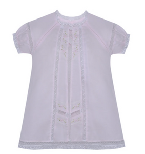 Amelia Dress - White With Pink Embroidery