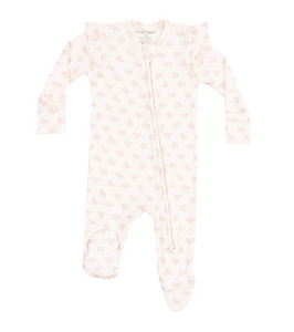 Vintage Mini Bows 2 Way Ruffle Sleeve Zipper Footie