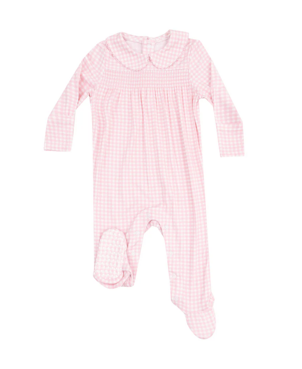 Mini Gingham Pink Smocked Peter Pan Footie