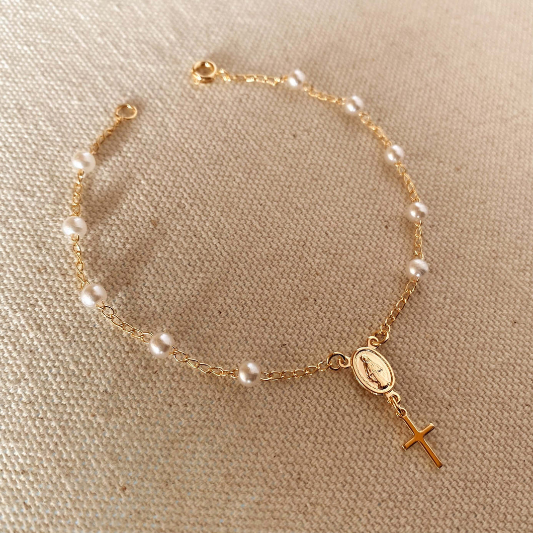 18k Gold Filled Pearl Rosary Bracelet