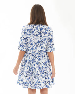 Bella Linen Dress  White / Lapis