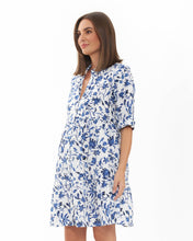 Load image into Gallery viewer, Bella Linen Dress  White / Lapis
