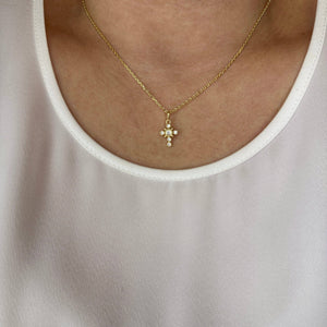 18k Gold Filled Bezel Cross CZ Necklace