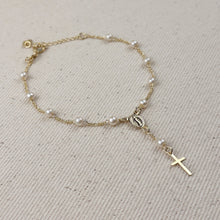 Load image into Gallery viewer, 18k Gold Filled Pearl &amp; Figaro Rosary Bracelet
