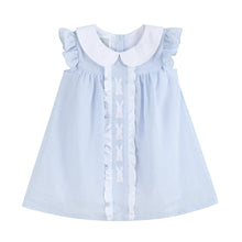 Load image into Gallery viewer, Light Blue Easter Bunny Ruffle Yoke Dress
