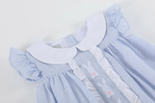 Load image into Gallery viewer, Light Blue Easter Bunny Ruffle Yoke Dress
