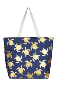 Sea Turtle Metallic Beach Tote