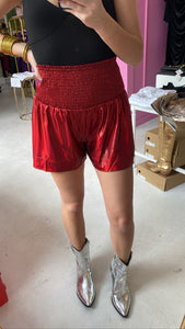 Rose Red Metallic Shorts